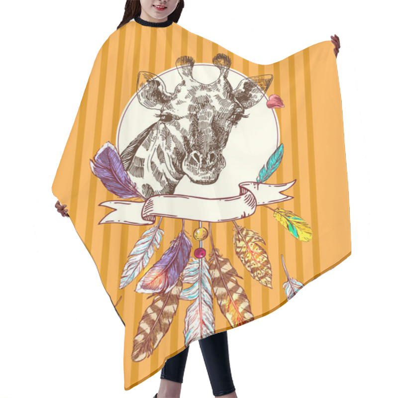 Personality  Beautful Hand Drawn Illustration Portrait Og Giraffe. Hair Cutting Cape