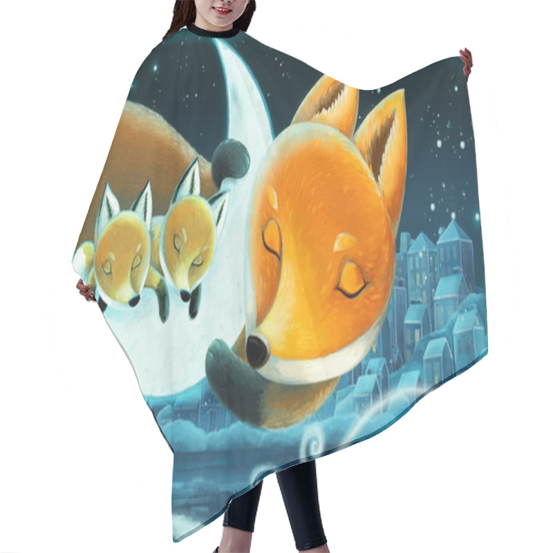 Personality  Cartoon Scene With Animals Family Of Foxes In The Forest Sleeping By Night Illustration For Children Hair Cutting Cape