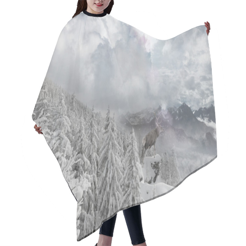 Personality  Deer Winter Mountain View Hair Cutting Cape