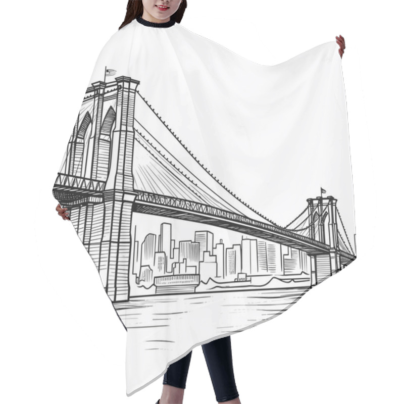 Personality  Brooklyn Bridge Hand-drawn Comic Illustration. Brooklyn Bridge. Vector Doodle Style Cartoon Illustration Hair Cutting Cape