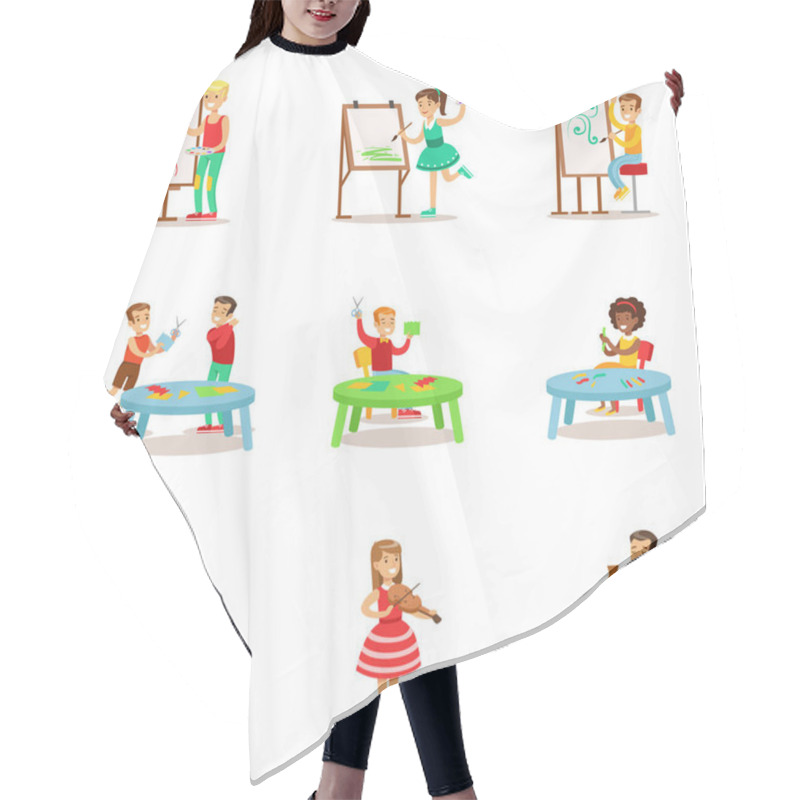 Personality  Creative Children Practicing Different Arts Hair Cutting Cape