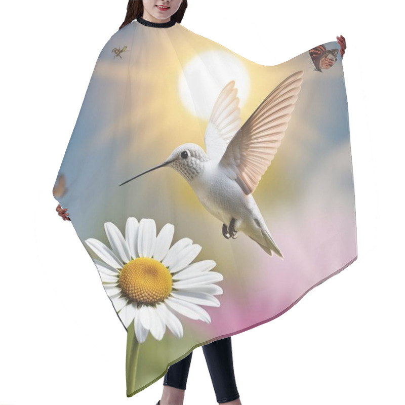 Personality  Nature's Harmony Hummingbird & Flower AI Image Generator. Hair Cutting Cape