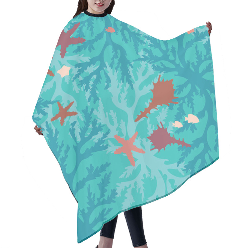 Personality  Seamless Pattern With Corals, Fish And Seashells. Hair Cutting Cape