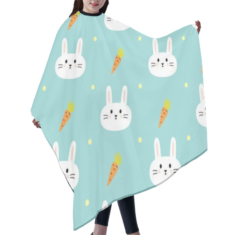 Personality  Seamless Pattern With Cute Rabbits And Carrots On Blue.  Hair Cutting Cape