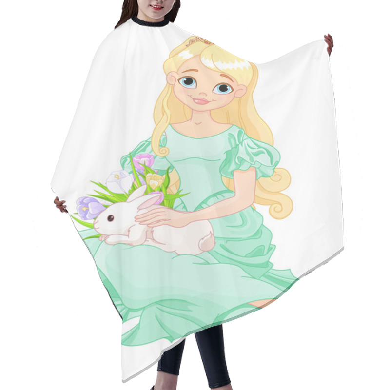 Personality  Beautiful Princess Holds Cute Rabbit Hair Cutting Cape