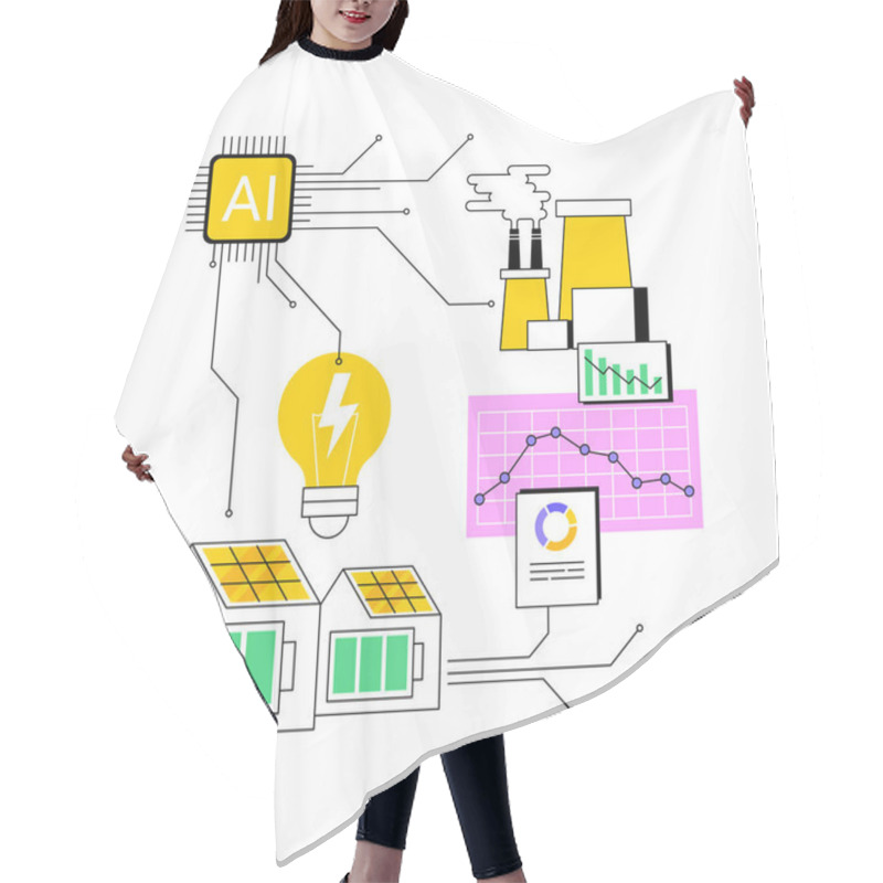 Personality  AI-Supported Demand Response Abstract Concept Vector Illustration. Energy. Encourage Consumers To Reduce Energy Consumption During Peak Periods. AI Technology. Abstract Metaphor. Hair Cutting Cape