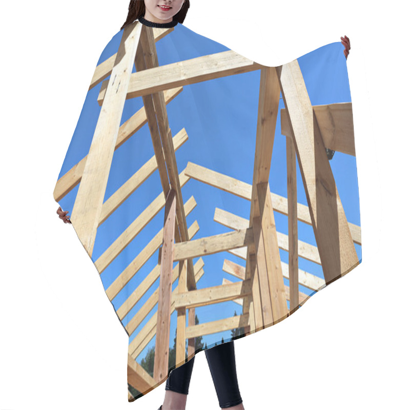 Personality  Installation Of Wooden Beams At Construction The Roof Truss Syst Hair Cutting Cape