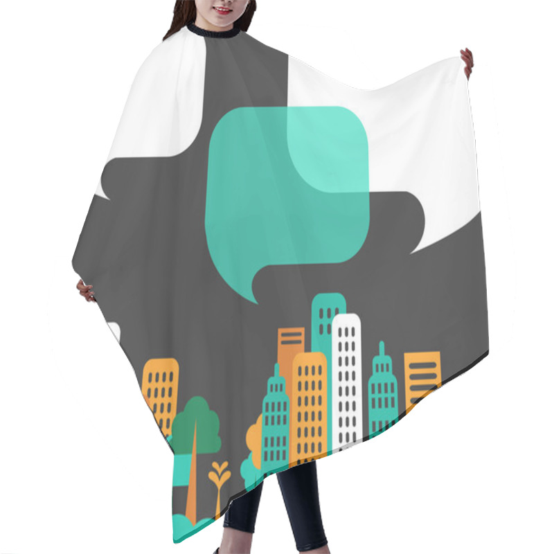 Personality  City Talks, Buildings And Speech Bubbles Hair Cutting Cape