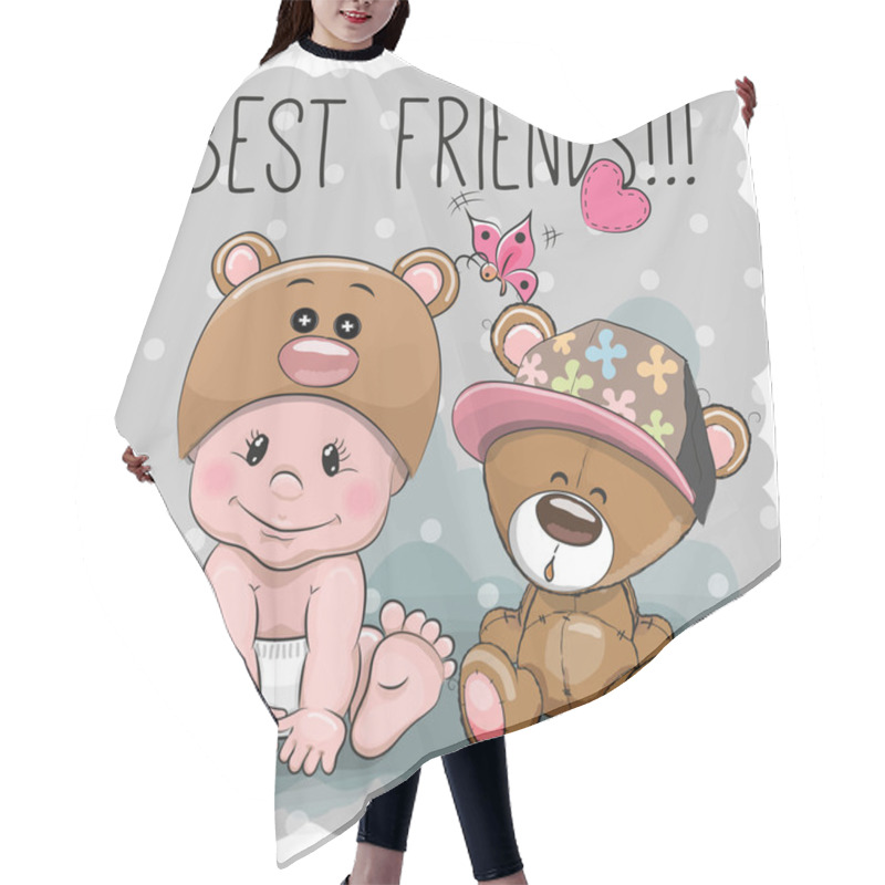 Personality  Cute Cartoon Baby And Teddy Bear Hair Cutting Cape