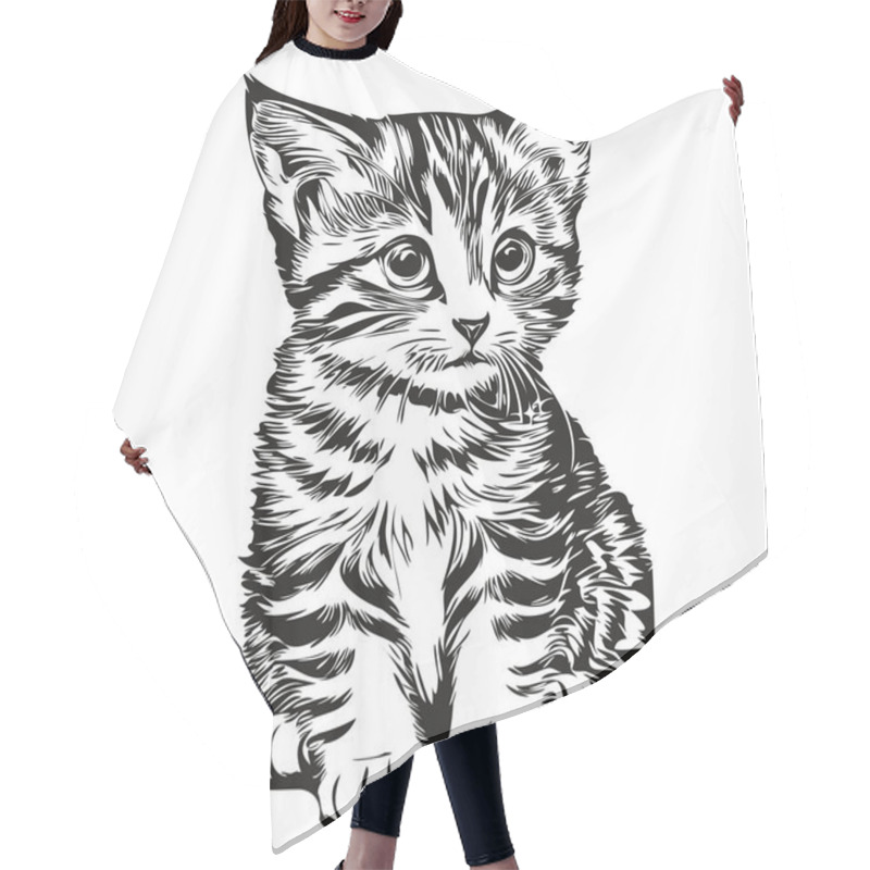 Personality  Cat Sketchy, Graphic Portrait Of A Cat On A White Background, Kitte Hair Cutting Cape