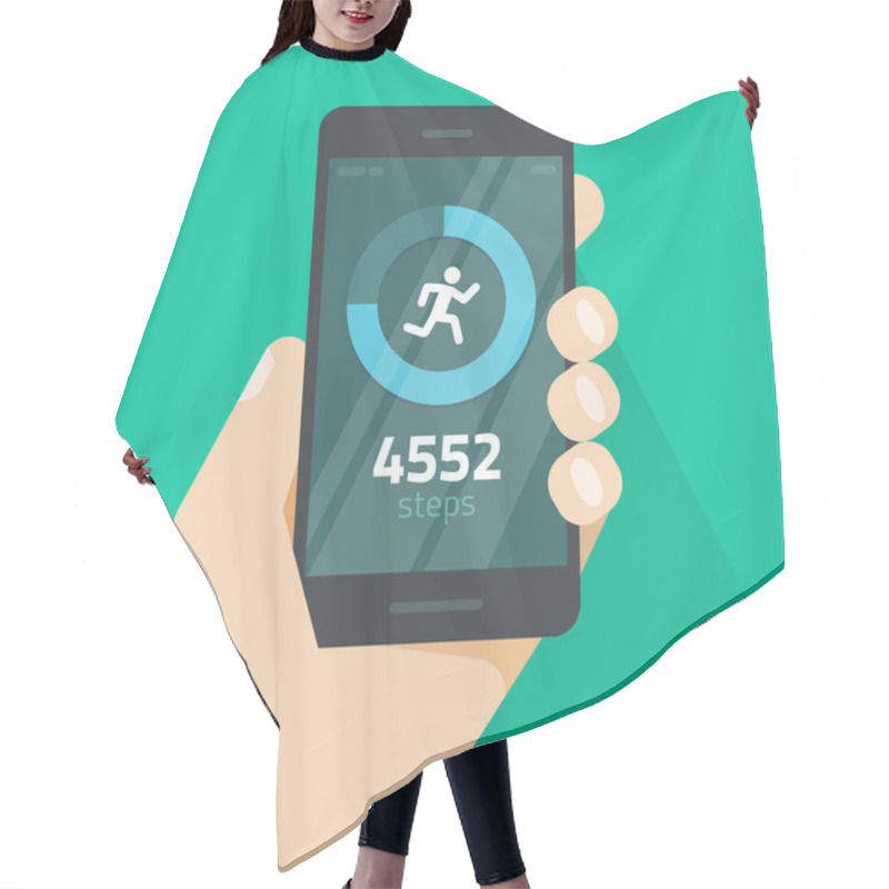 Personality  Fitness Tracking App On Mobile Phone Screen Vector Illustration, Smartphone With Run Tracker, Walk Steps Counter Hair Cutting Cape