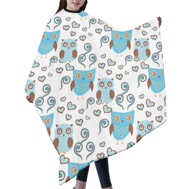 Personality  Cute Seamless Pattern With Owls Couple. Blue And Brown Owls. Vector Illistration Hair Cutting Cape