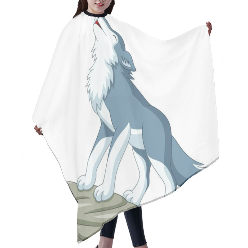 Personality  Cartoon Wolf Howling On The Rock Hair Cutting Cape