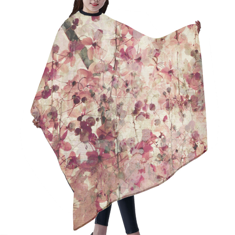 Personality  Grunge Pink Blossom Print On Ribbed Bamboo Antique Background Hair Cutting Cape