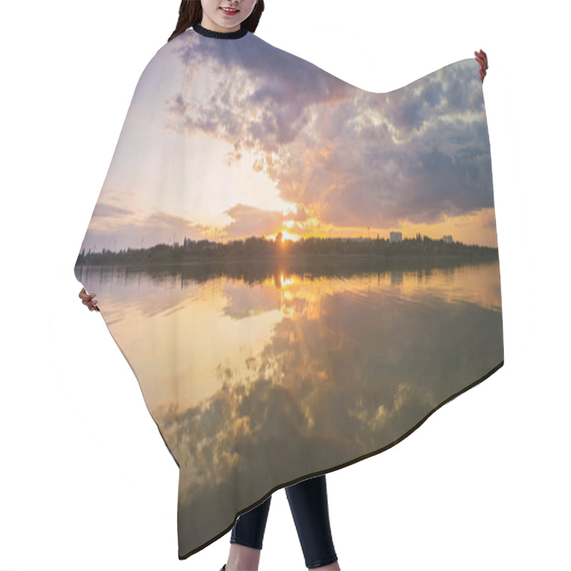 Personality  Wonderful Sunset Panorama Over The City Horizon With Reflection  Hair Cutting Cape