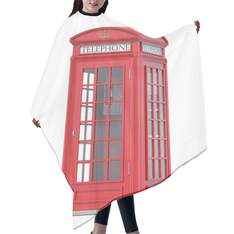 Personality  Red Phone Booth. London, British And English Symbol. 3d Illustration Hair Cutting Cape