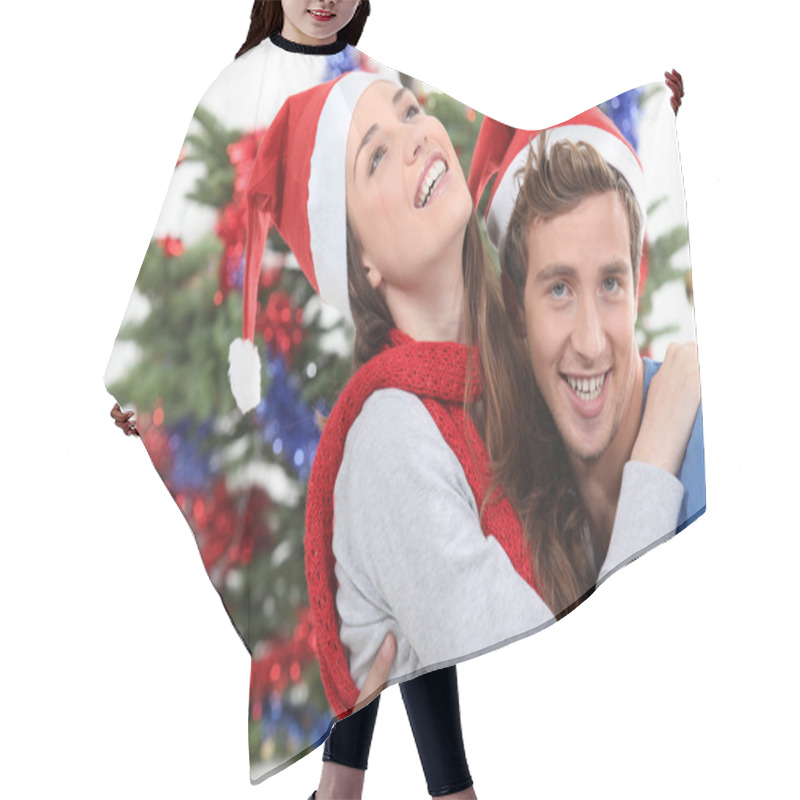 Personality  A Couple Hugging In Front Of A Christmas Tree Hair Cutting Cape