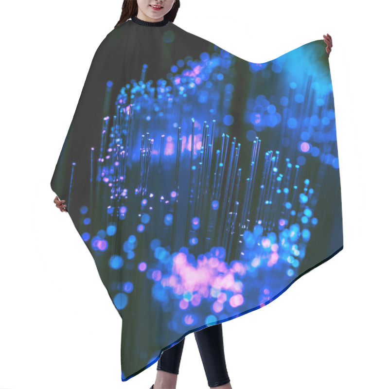 Personality  Selective Focus Of Shiny Blue And Purple Fiber Optics Background, Communication Technology Hair Cutting Cape