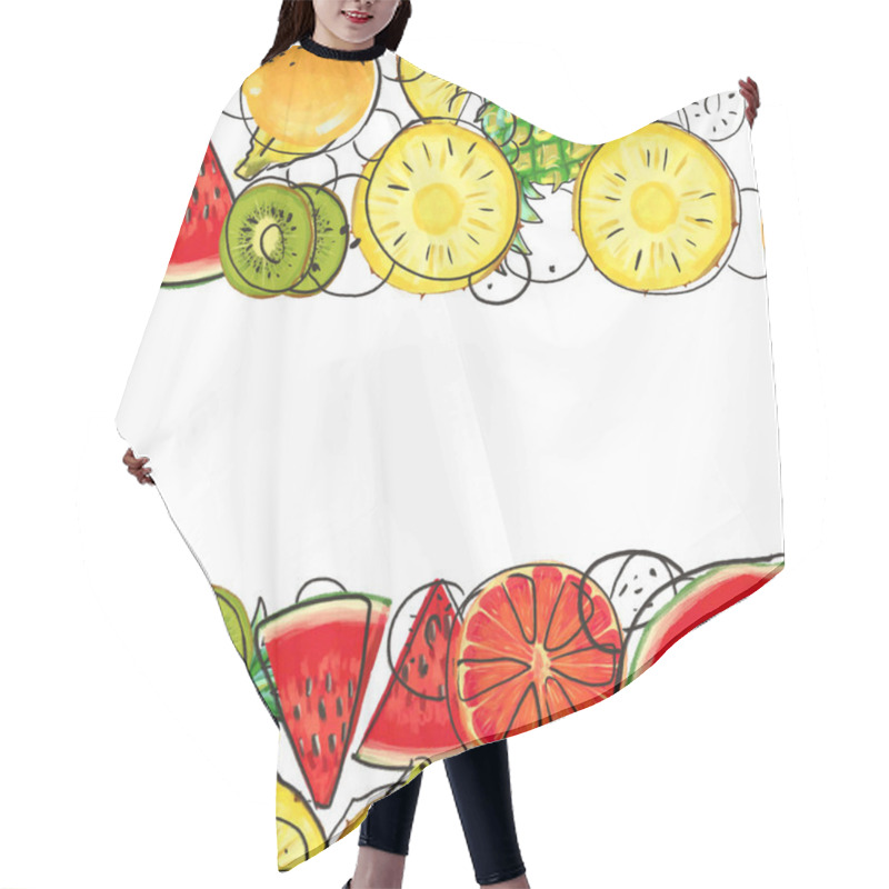 Personality  Hand Drawn Exotic Fruit Border Isolated On White Background Hair Cutting Cape