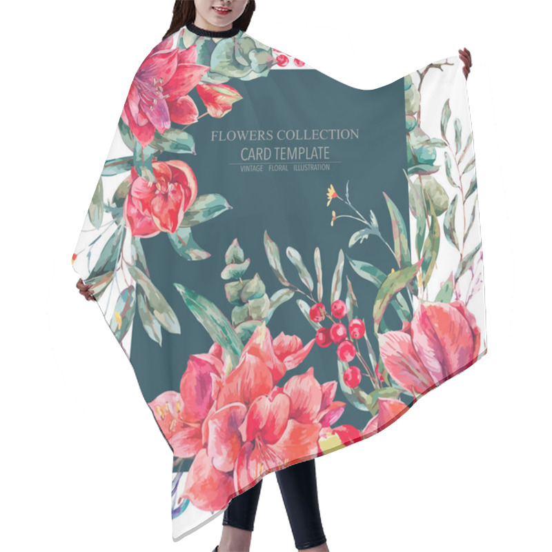 Personality  Vector Floral Template Card Of Red Flowers Amaryllis Hair Cutting Cape