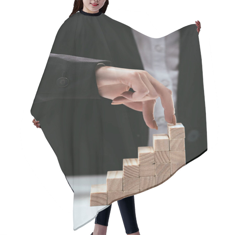 Personality  Cropped View Of Woman Walking With Fingers On Wooden Blocks Symbolizing Career Ladder Hair Cutting Cape