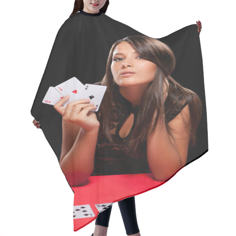 Personality  Young Woman Playing In The Gambling Hair Cutting Cape