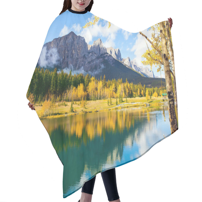 Personality  Lush Autumn In The Canadian Rockies. Bright Autumn Forest Is Reflected In The Smooth Water Of The Lake. Outskirts Of Canmore. The Concept Of Active, Ecological And Photo Tourism Hair Cutting Cape