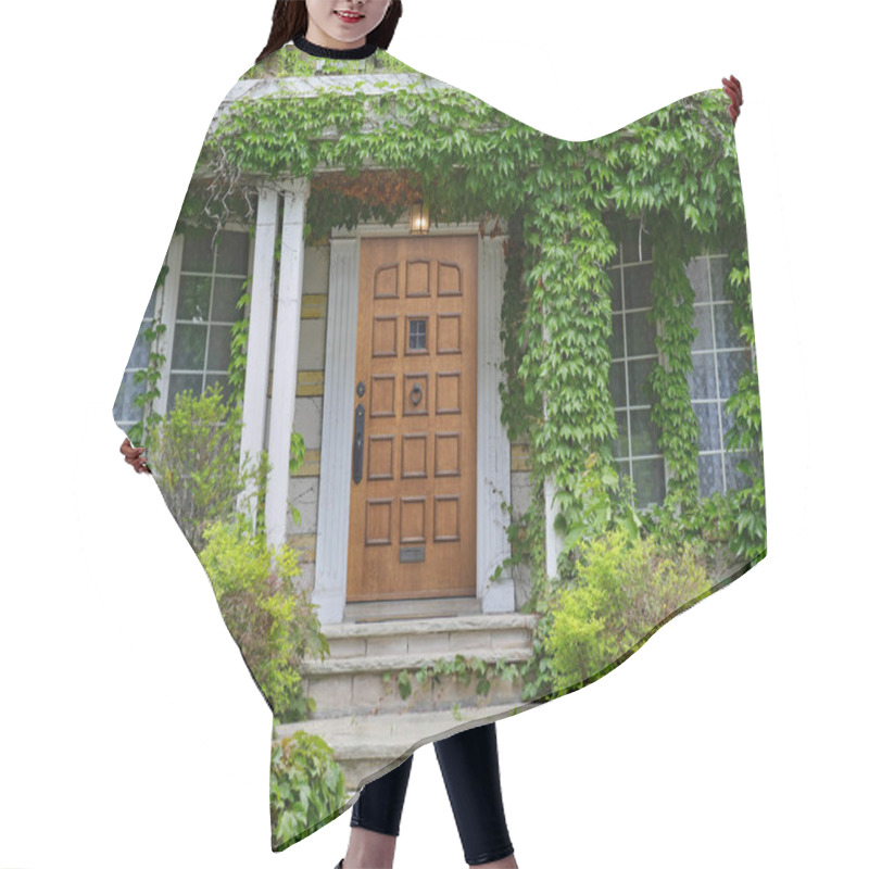 Personality  Elegant Wooden Front Door Of House Surrounded By Ivy Hair Cutting Cape