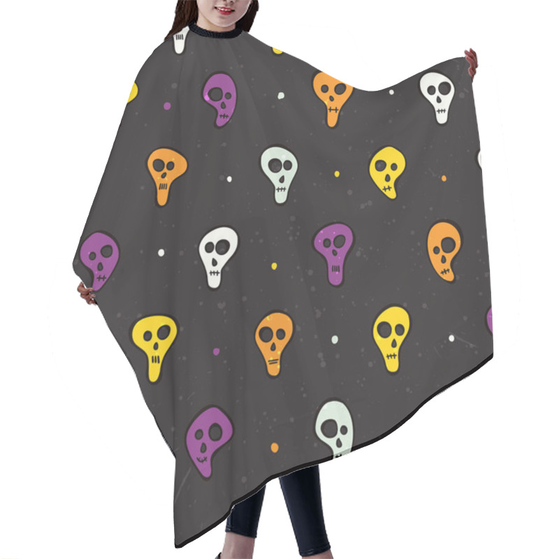 Personality  Halloween Seamless Pattern With Skulls And Bones. Hair Cutting Cape