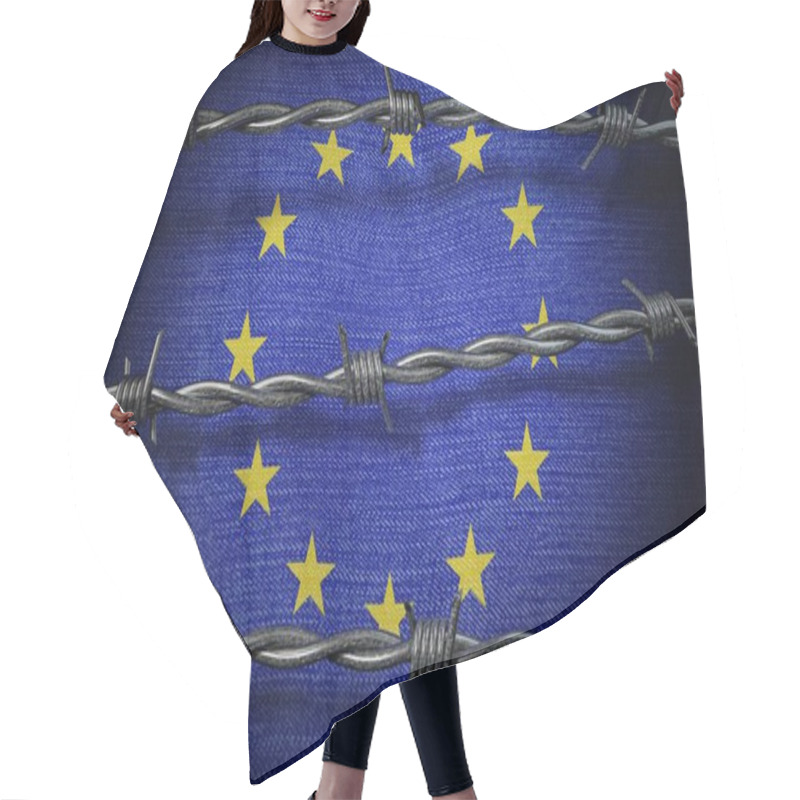 Personality  European Union Flag And Barbed Wire - 3d Illustration Hair Cutting Cape