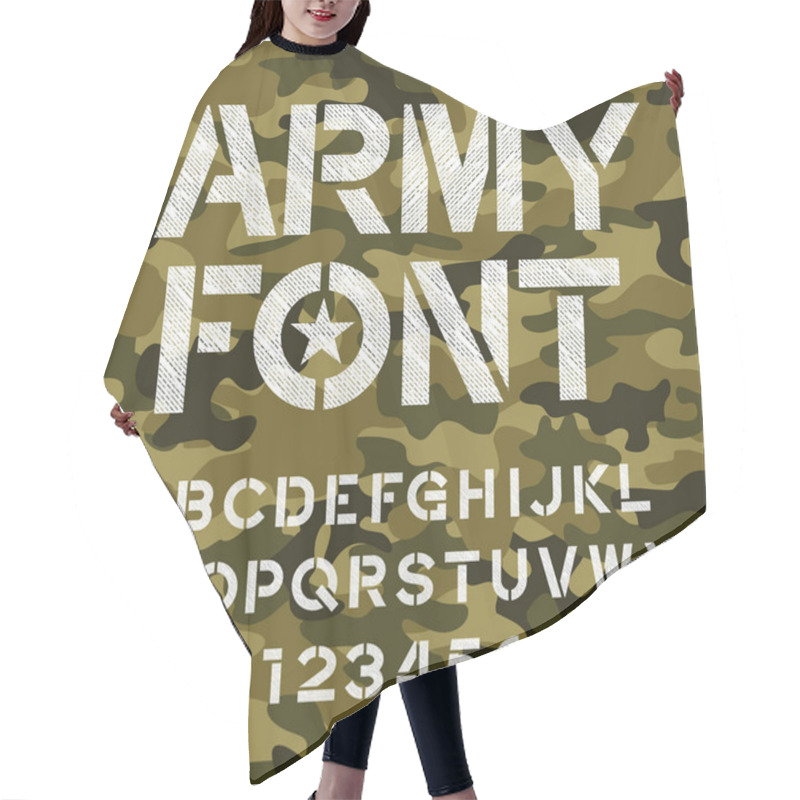 Personality  Army Alphabet Font. Endless Camo Background. Hair Cutting Cape