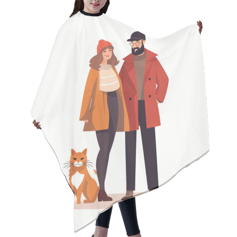 Personality  Couple With Cat Vector Flat Minimalistic Isolated Illustration Hair Cutting Cape