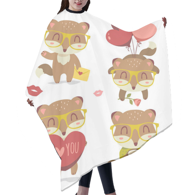 Personality  Vector Valentine's Day Fox With Heart Set Hair Cutting Cape