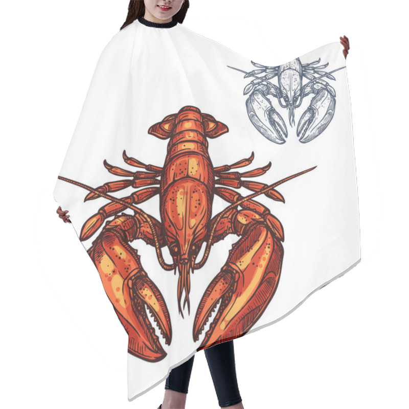 Personality  Lobster Isolated Sketch For Seafood Design Hair Cutting Cape