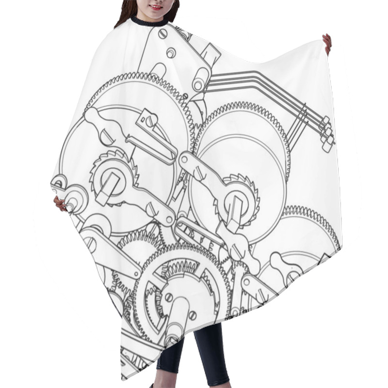 Personality  Clock Mechanism Scheme 3d Rendering Hair Cutting Cape