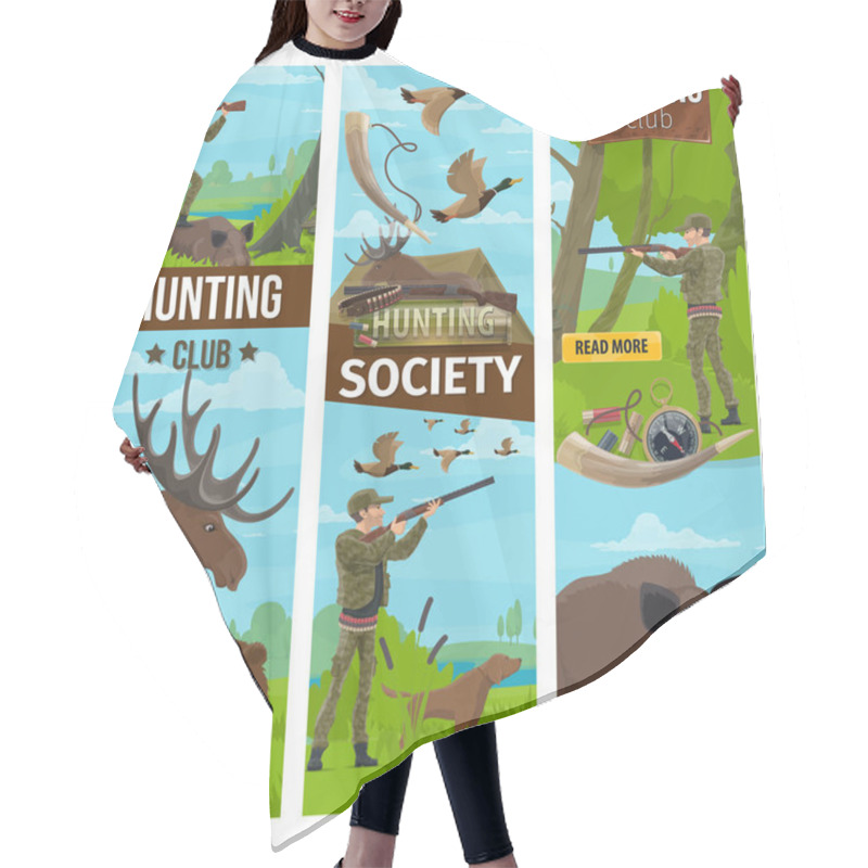 Personality  Vector Hunting Club Banners Of Hunter And Animals Hair Cutting Cape