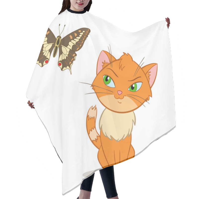 Personality  Cartoon Little Kitten With Beauty Butterfly Hair Cutting Cape