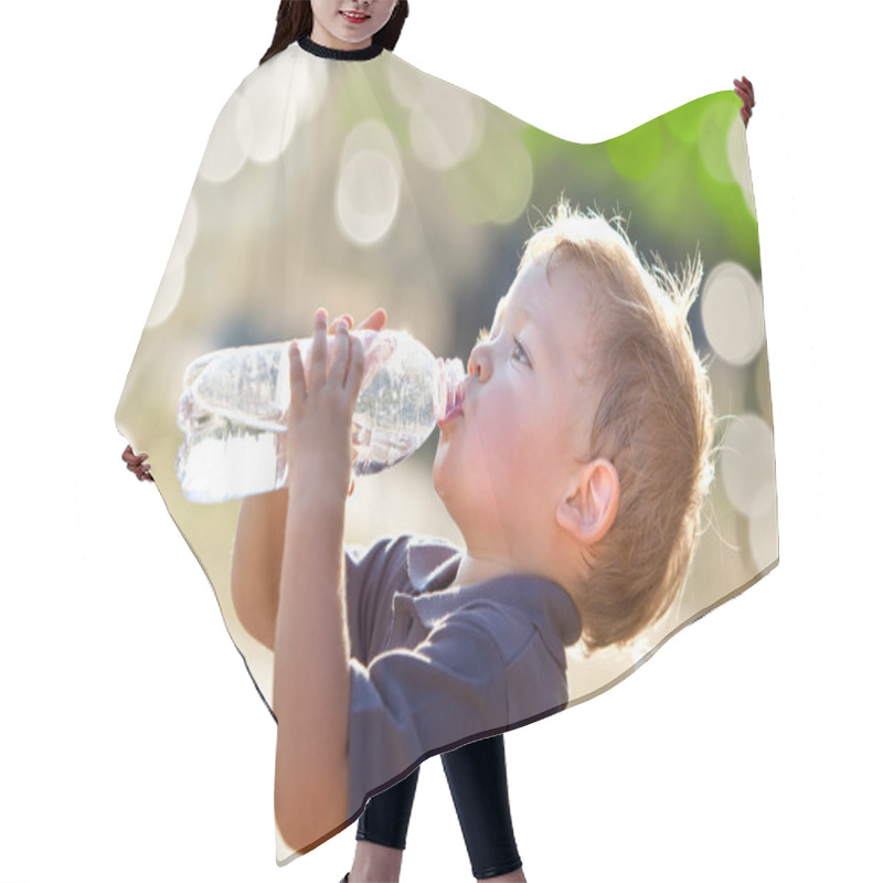 Personality  Beautiful Blonde Child Drink Water Outdoor Hair Cutting Cape