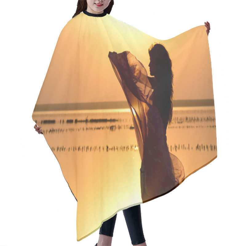 Personality  Silhouette Of A Young Girl With A Shawl Hair Cutting Cape