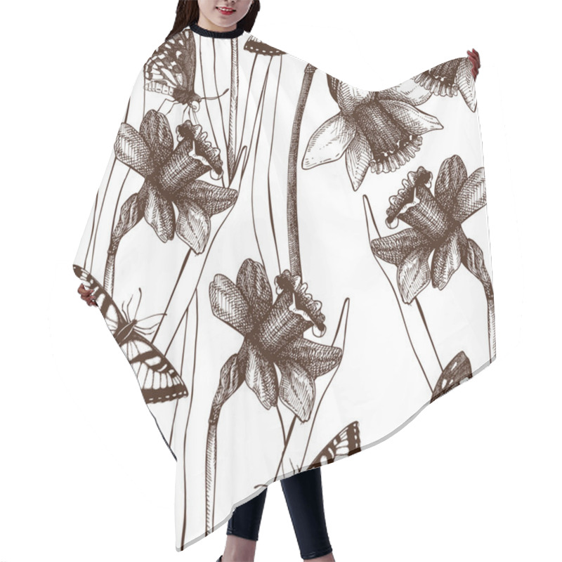 Personality  Seamless Narcissus Pattern Hair Cutting Cape