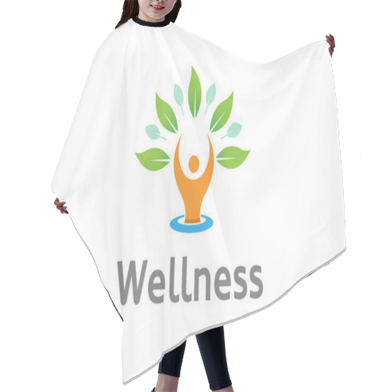 Personality  Body Silhouette Leaves Happy Healing Logo Design Symbol Illustration Hair Cutting Cape