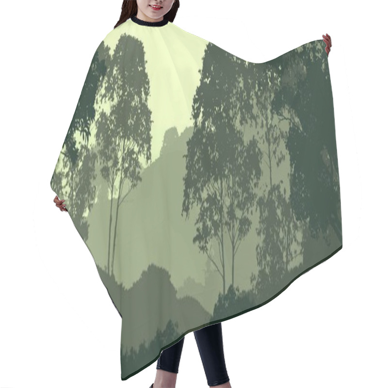 Personality  Abstract Silhouetted Background With Foggy Forest Trees Hair Cutting Cape