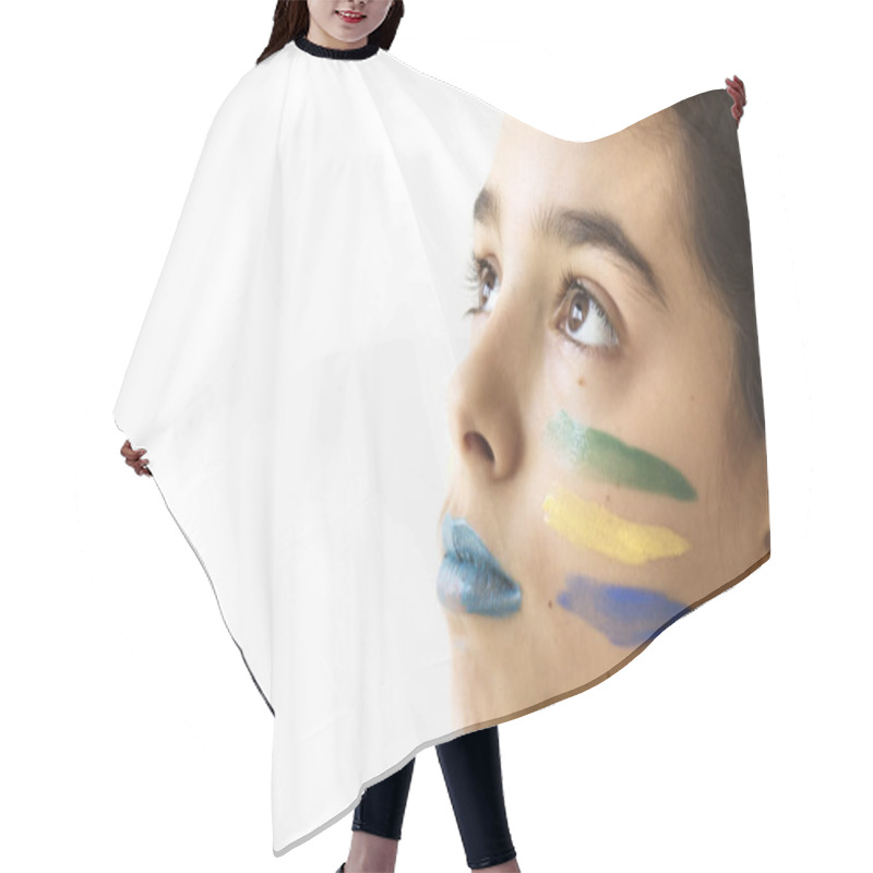 Personality  Emotional Kid Football Fan Posing On White Background Hair Cutting Cape