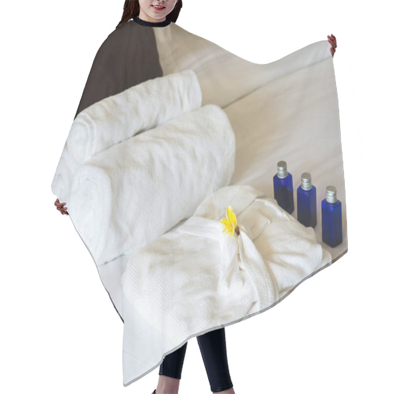 Personality  Rolled Towels And Bathrobe On Bed Hair Cutting Cape