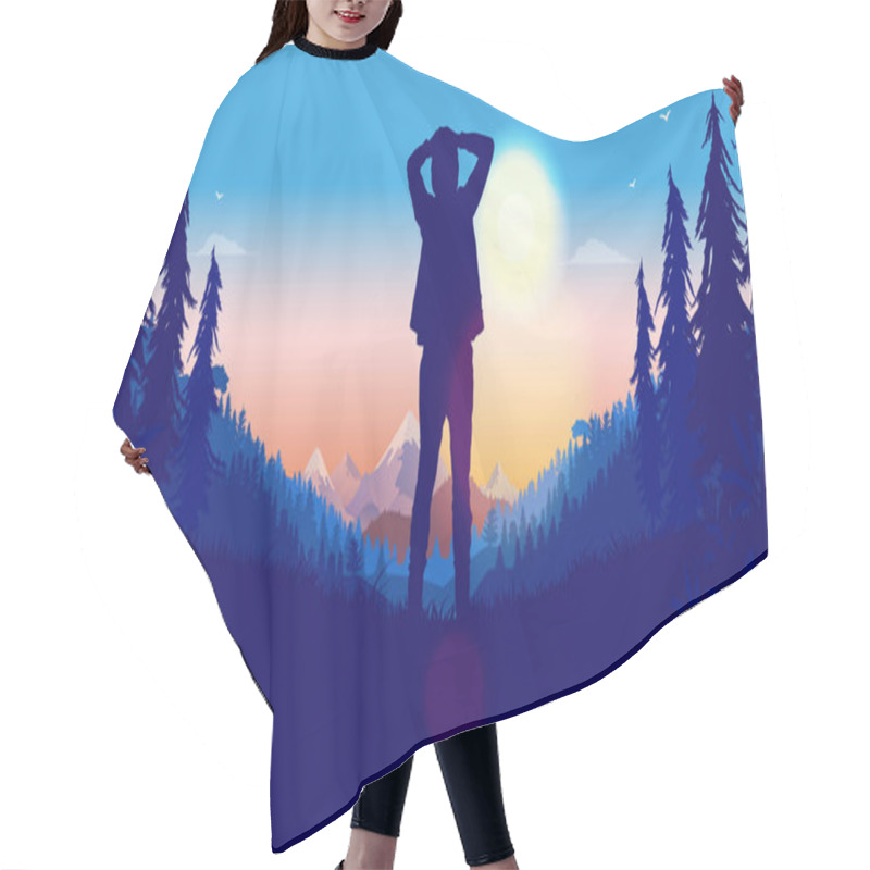 Personality  Getting Away From It All - Person Standing Alone With Hands On Head Feeling Relief And Peace. Solitude, Escape Life And Finding Inner Peace Concept. Vector Illustration. Hair Cutting Cape