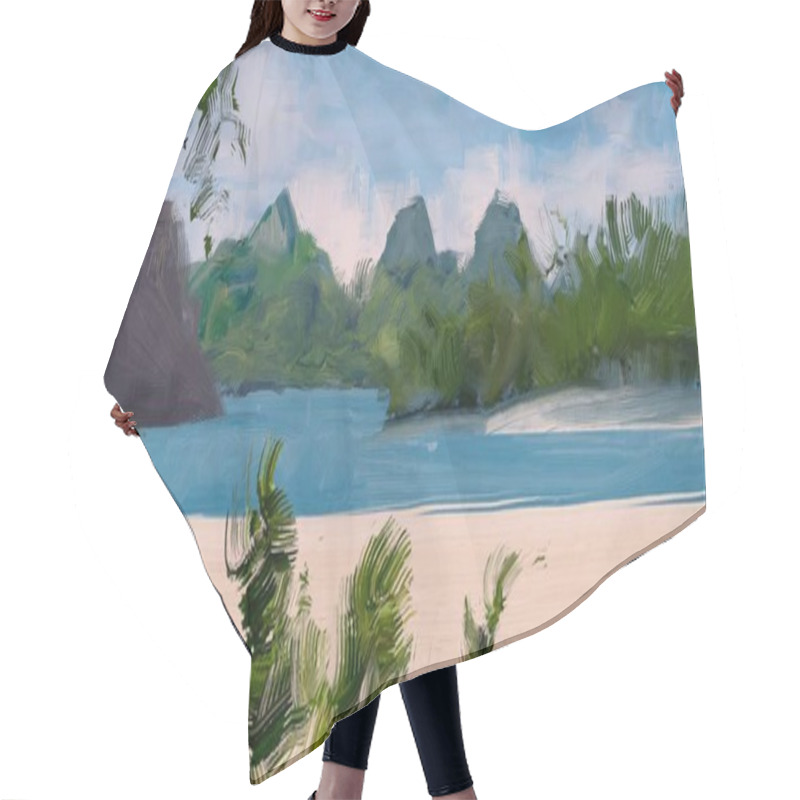 Personality  Abstract Creative Tropical Landscape Oil Picture Hair Cutting Cape