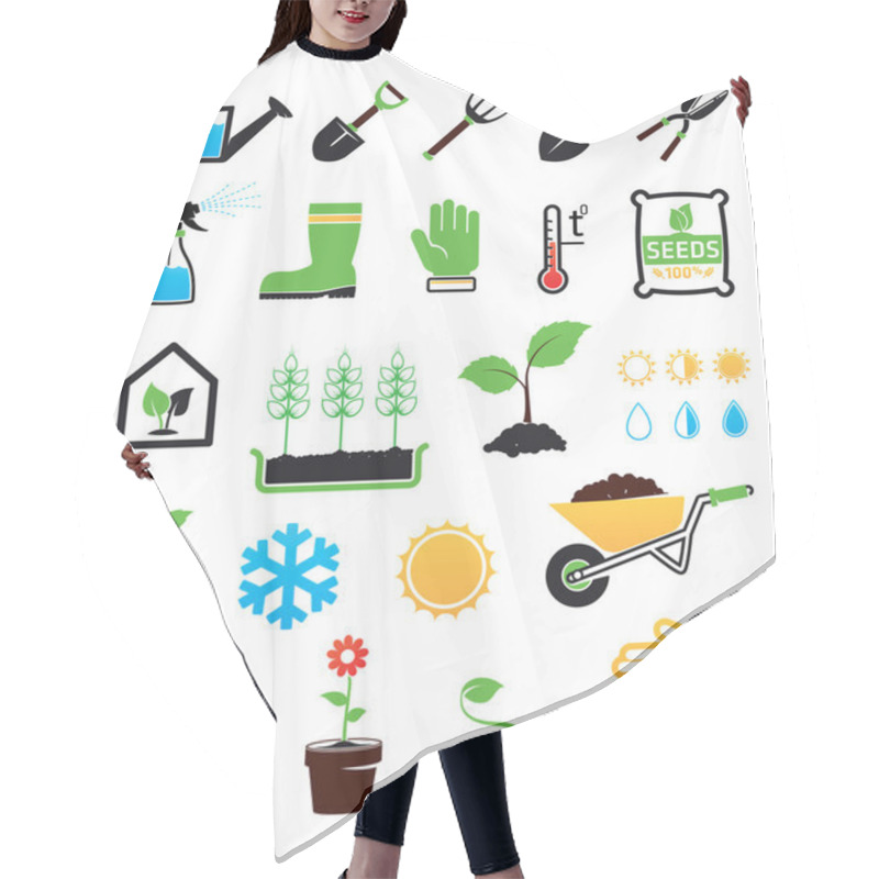 Personality  Gardening Icons Set Hair Cutting Cape