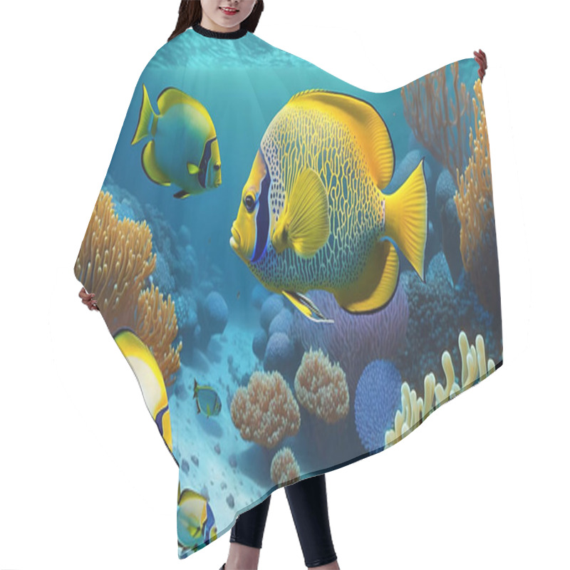 Personality  Sea Background With Tropical Fish And Coral Reefs Hair Cutting Cape