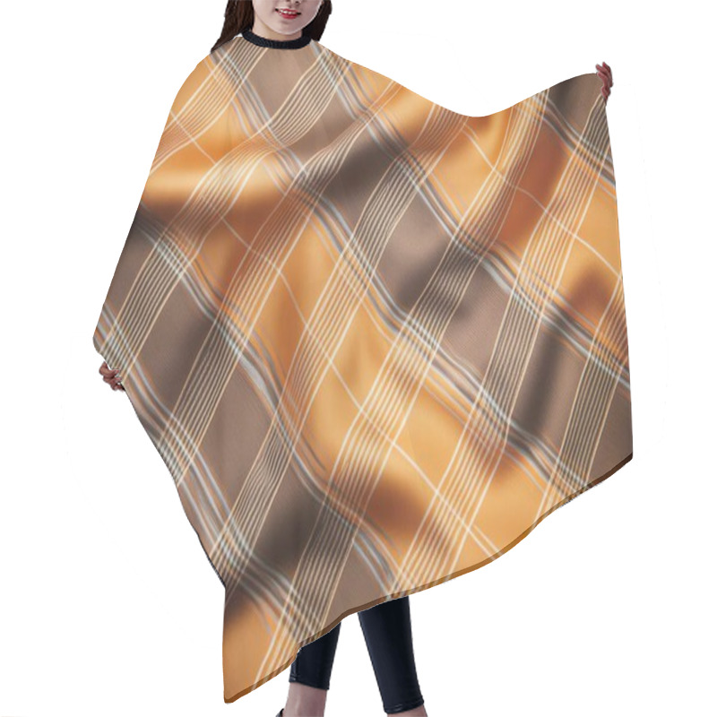 Personality  Close-up Of An Orange And Brown Plaid Fabric, Showcasing A Detailed Checkered Pattern. Ideal For Textile, Fashion, And Design Backgrounds. Vivid Colors Create A Warm, Cozy Feel. Hair Cutting Cape