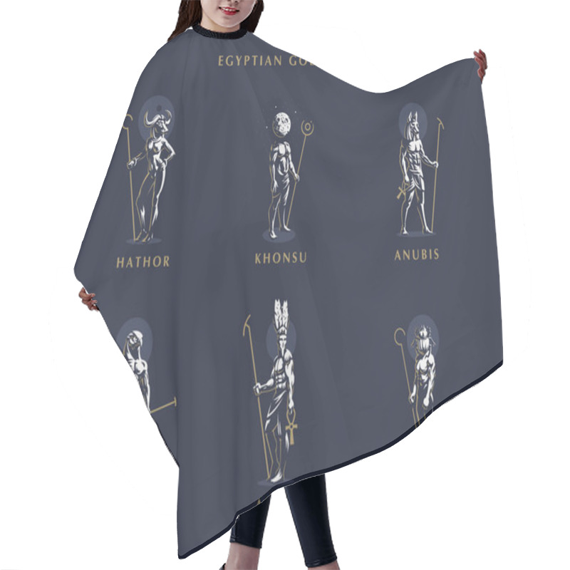 Personality  Egyptian Gods. Set  Of Vector Emblems. Hair Cutting Cape